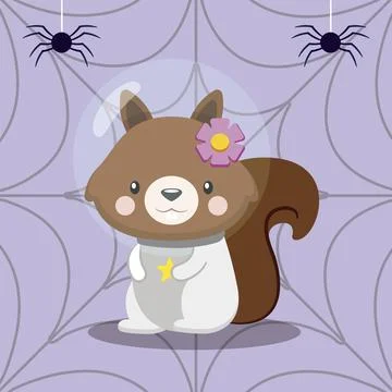 Squirrel astronaut with flower. Vector Stock Illustration