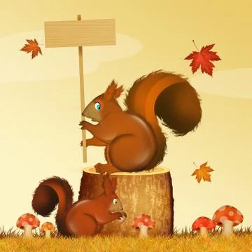 Squirrel in autumn Stock Illustration