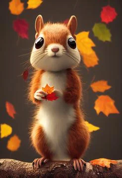 Squirrel in Autumn Leaves Stock Illustration