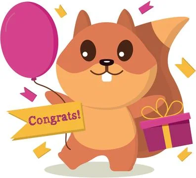 Squirrel with a balloon and a gift Stock Illustration