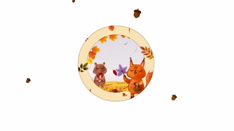 Squirrel, bear and acorns on the background of falling leaves Stock Footage 139043643