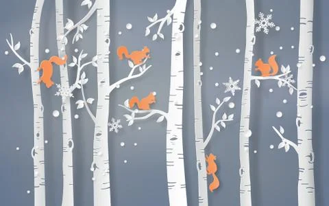 Squirrel is climbing on the tree. Stock Illustration