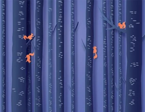 Squirrel is climbing on the tree Stock Illustration