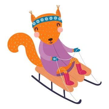 Squirrel in a coat, sledding isolated Stock Illustration