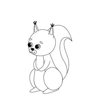 Squirrel coloring page. Black and white red squirrel. Color me. Vector Stock Illustration