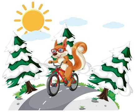 Squirrel Cycling Through Snowy Forest Stock Illustration