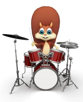 Squirrel with  drum set Stock Illustration