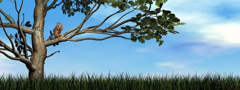 Squirrel eating an acorn - 3D render Stock Illustration
