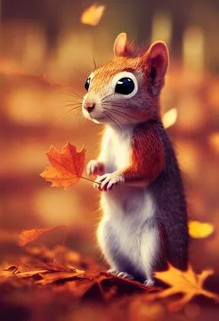 Squirrel in Fall Leaves Stock Illustration