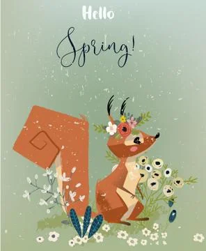 Squirrel with flowers Stock Illustration