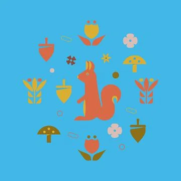 Squirrel on a forest background. Postcard. Illustration. Stock Illustration