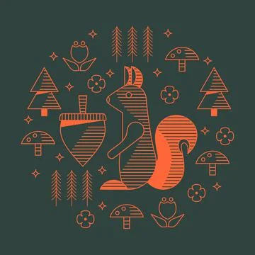 Squirrel on a forest background. Postcard. Illustration. Stock Illustration