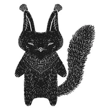 Squirrel. Graphics, linocut, texture. Vector element. Stock Illustration