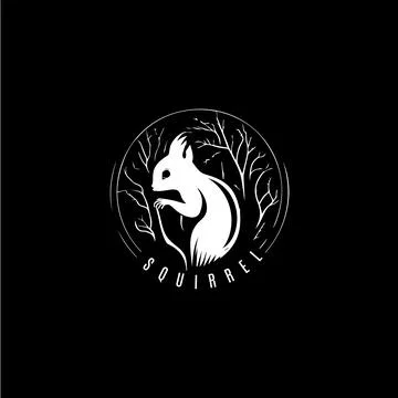 Squirrel head and tail icon, wild animal logo template. Hand drawing emblem on Stock Illustration