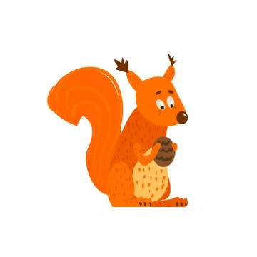 Squirrel Holding The Cone Flat Cartoon Stock Illustration