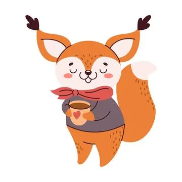 Squirrel holding mug with tea flat color vector character Stock Illustration