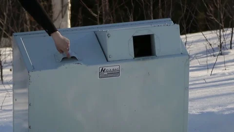 Squirrel jumping out of a garbage bin Stock Footage 78812220