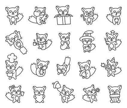 Squirrel kawaii character set Stock Illustration