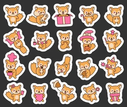 Squirrel kawaii character set Stock Illustration