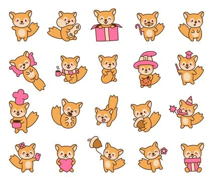 Squirrel kawaii character set Stock Illustration