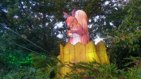 A squirrel lantern displayed at the Wild lights event in Dublin. Stock Footage 231236484