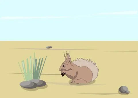 Squirrel lies on nature, Illustrazione stock