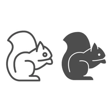 Squirrel line and solid icon. Sitting forest animal, simple silhouette. Animals Stock Illustration