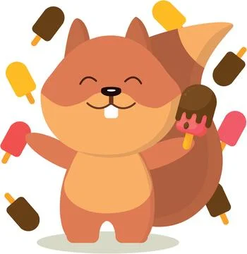 Squirrel with lots of ice cream. Vector graphics on the theme of food Stock Illustration