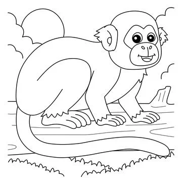 Squirrel Monkey Animal Coloring Page for Kids 스톡 일러스트