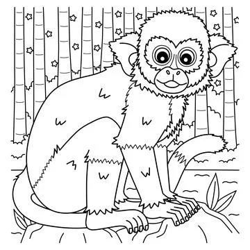 Squirrel Monkey Coloring Page for Kids 스톡 일러스트