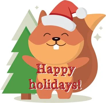 Squirrel near the Christmas tree. Vector graphics on the theme of Christmas Stock Illustration