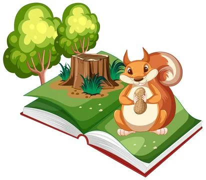 Squirrel in an Open Book Stock Illustration