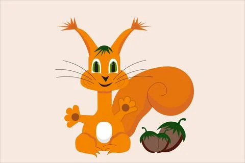 Squirrel orange with nuts single character vector illustration Stock Illustration