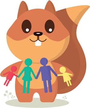 Squirrel with paper people. Vector graphics on the topic of society Stock Illustration
