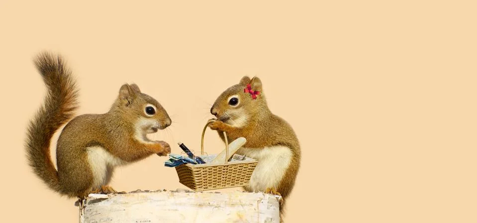 Squirrel picnic. Stock Photos