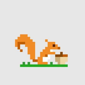 Squirrel pixel image. Vector illustration of cross stitch and game icons. Stock Illustration