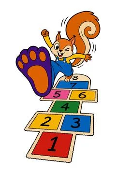 Squirrel Playing Hopscotch Illustrazione stock