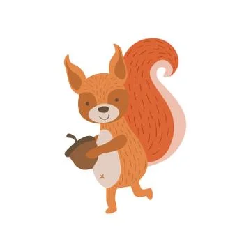Squirrel Running With Acorn Stock Illustration