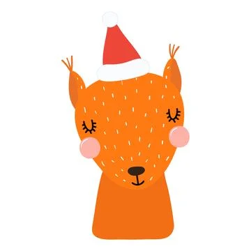 Squirrel in a Santa Claus hat isolated Stock Illustration