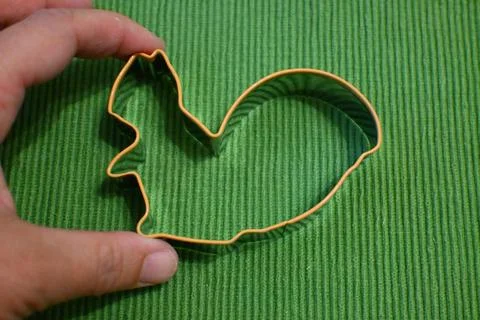 Squirrel-shaped cookie cutter held by hand Stock Photos