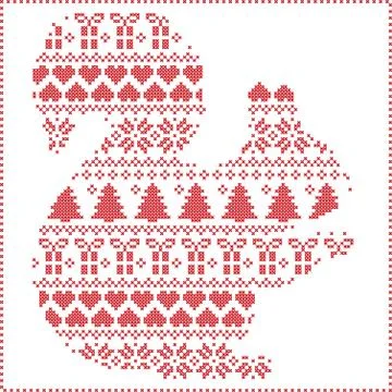 Squirrel silhouette in christmas pattern Stock Illustration