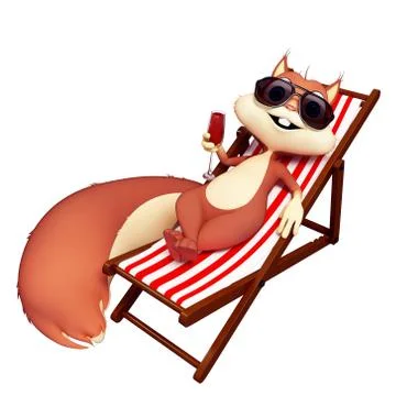 Squirrel sitting  on the beach chair Illustrazione stock
