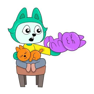 The squirrel is sitting petting the cat sleeping, doodle icon image kawaii イラスト素材