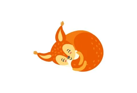 Squirrel sleeping and hugging its fluffy tail isolated in white background Stock Illustration