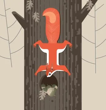 Squirrel stores food for the winter Stock Illustration
