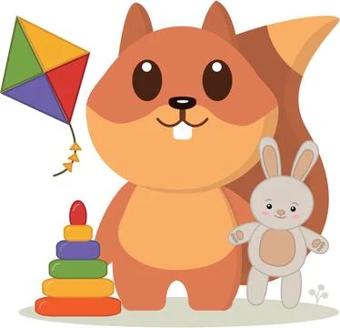 Squirrel with toys. Vector graphics on the theme of childhood Stock Illustration