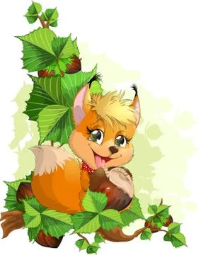 Squirrel on a tree with nuts Stock Illustration