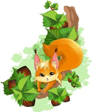 Squirrel on a tree with nuts 스톡 일러스트