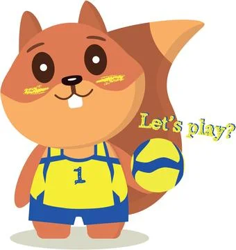 Squirrel with a volleyball ball. Vector graphics on the theme of sports Stock Illustration
