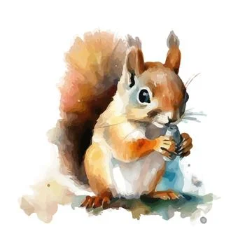 Squirrel watercolor hand paint vector illustration. Stock Illustration